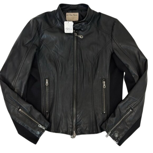 Free People x We The Free Max Black Moto Faux Leather Jacket – Size L - Picture 1 of 15